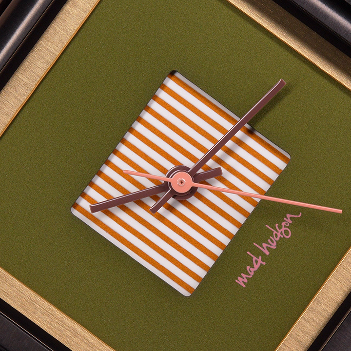 Square watch with green face and beige strap on a black background. Black stainless steel square case, beige leather band. Layered design with a gold frame. Engraved case back. Adjustable Strap. The Marshall Watch Mad Hudson Watches